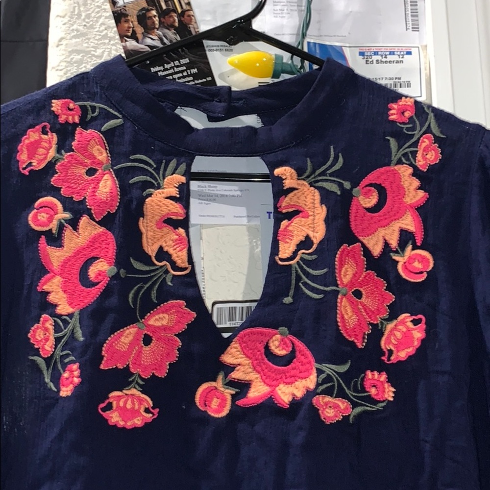 Navy Blue Floral Embroidered Blouse